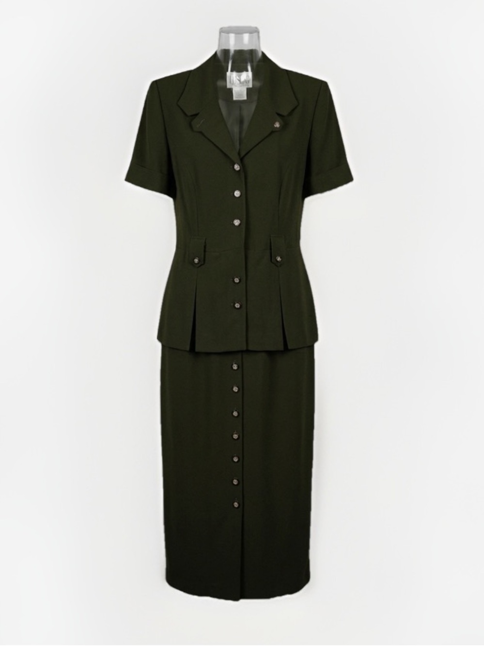 Julia Taylor VTG dark green military elegant business professional MIDI dress 10